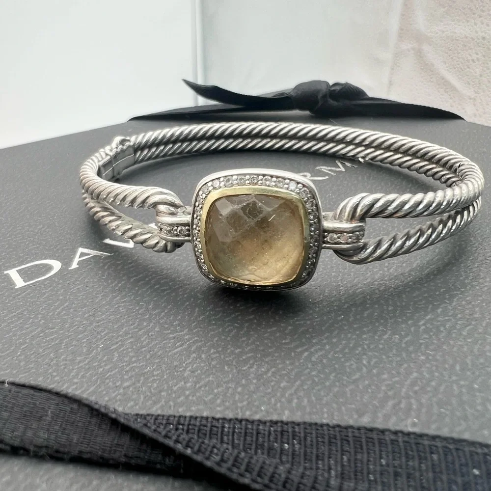 🔴Authentic DAVID YURMAN Albion Champagne Citrine & Diamonds Silver& 18k Bracelet - Picture 4 of 12